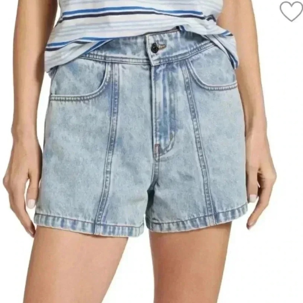 Veronica Beard Light Blue High-Waist Denim Shorts